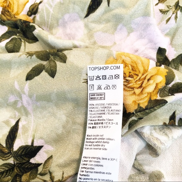 Topshop Asymmetrical Rushed Floral Green Dress NWT - Picture 6 of 7